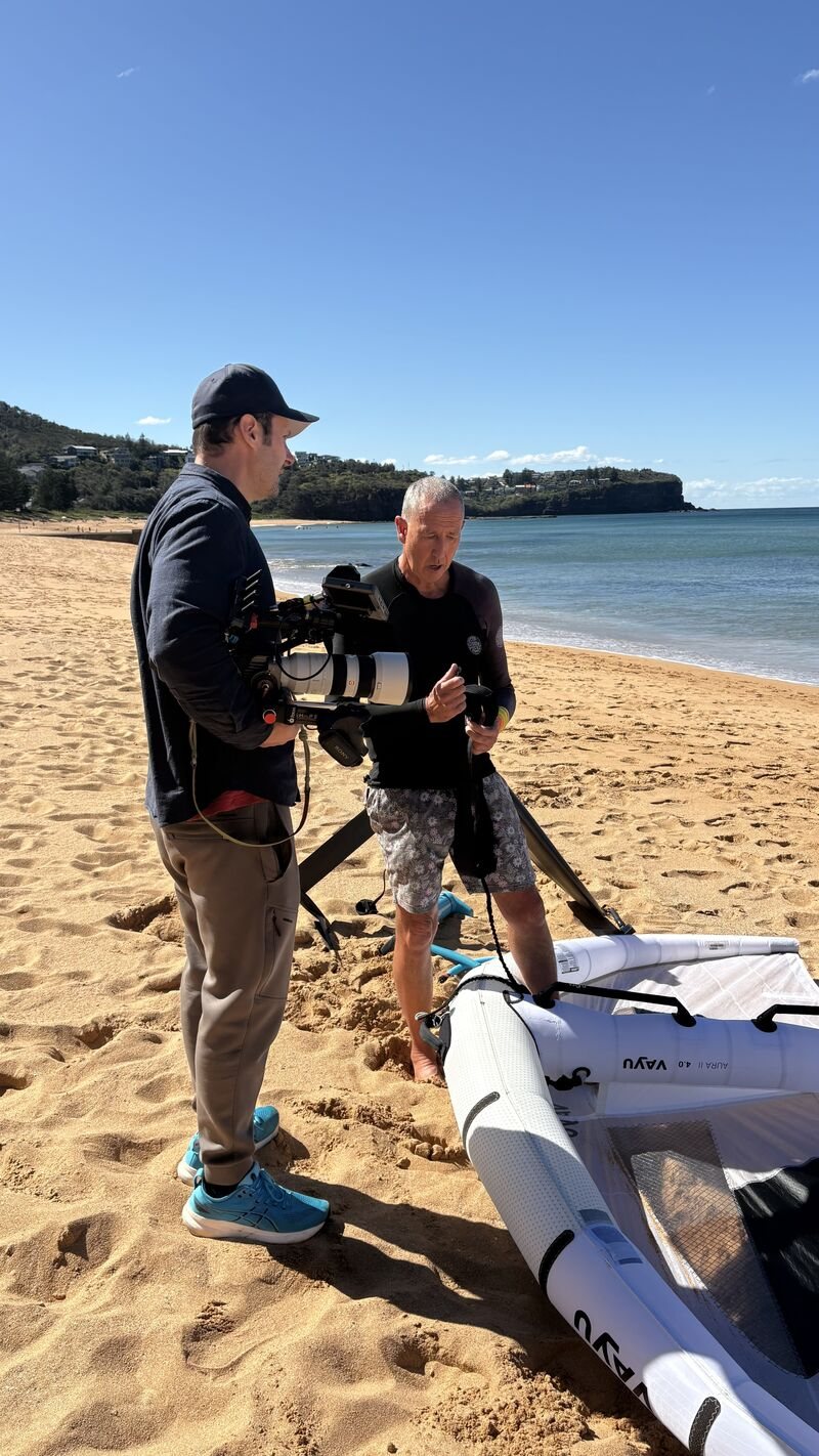 Camera crew filming a contributor at Newport near Sydney