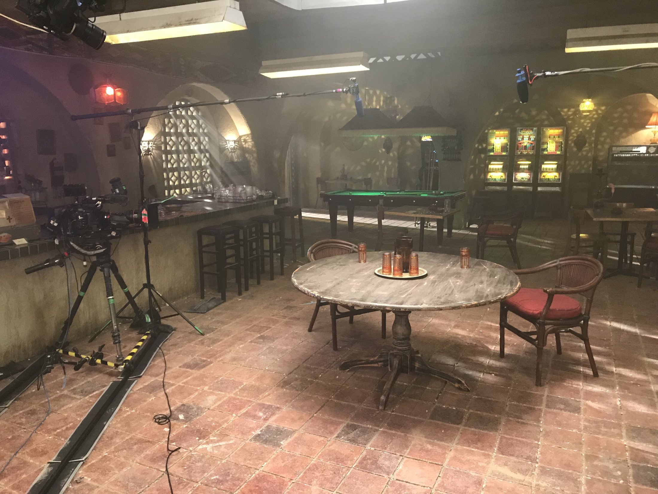 Carefully lit interview set built inside Docklands Studios for Preacher Season 4