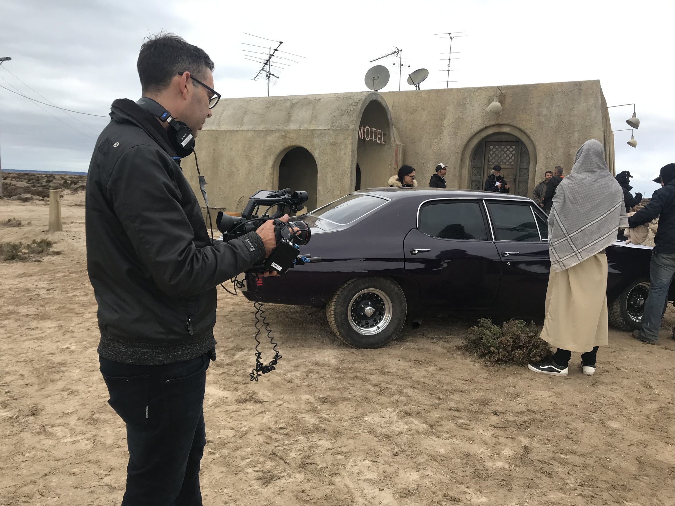Ryan filming behind the scenes on the Avalon salt plains set for Preacher Season 4